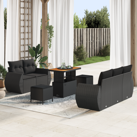 Conjunto de Sofás de Jardín de 8 Piezas con Cojines Negro Ratán Sintético Acacia de , Sofás de exterior - Ref: Foro24-3361819...