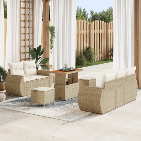 Juego de Sofá de Jardín de 8 Piezas con Cojines Beige Ratán Poliéster Acacia | Foro24.es | Tu tienda online para hogar, jardín y más Foro24.es