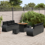 Conjunto de Sofá de Jardín de 9 Piezas con Cojines Negro Ratán Polipropileno Acacia de , Sofás de exterior - Ref: Foro24-3361...