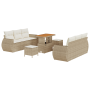 Set de Sofá de Jardín de 9 Piezas con Cojines Beige Poliéster Acacia de , Sofás de exterior - Ref: Foro24-3361831, Precio: 65...