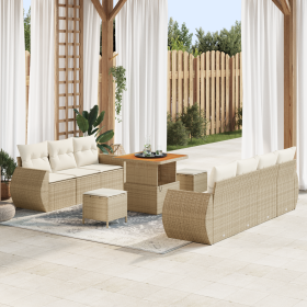 Juego de Sofá para Jardín de 10 Piezas con Cojines Beige de Poliratán y Acacia de , Sofás de exterior - Ref: Foro24-3361836, ...