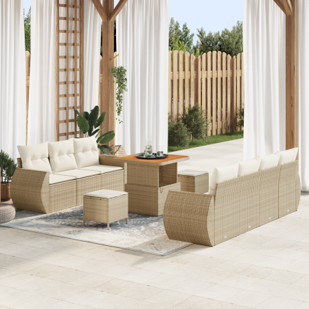 Juego de Sofá para Jardín de 10 Piezas con Cojines Beige de Poliratán y Acacia de , Sofás de exterior - Ref: Foro24-3361836, ...