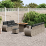 Set de sofá de jardín de 10 piezas con cojines - Polirratán gris y acacia de , Sofás de exterior - Ref: Foro24-3361838, Preci...
