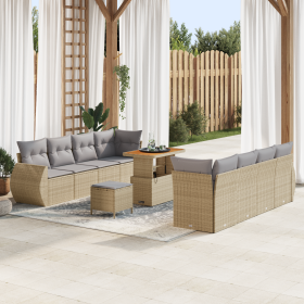 Sofá de Jardín de 11 Piezas con Cojines Beige Polirratán Acacia de , Sofás de exterior - Ref: Foro24-3361852, Precio: 736,74 ...
