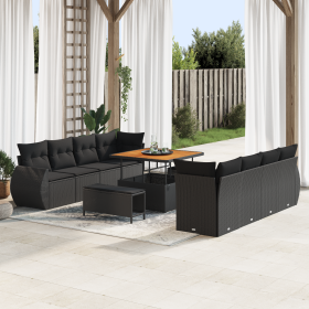 Conjunto de Sofá de Jardín de 11 Piezas con Cojines Negro Poli Ratán Acacia de , Sofás de exterior - Ref: Foro24-3361854, Pre...