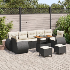 Conjunto de Sofá de Jardín de 10 Piezas con Cojines de Poliratán Negro y Acacia de , Sofás de exterior - Ref: Foro24-3361860,...