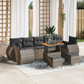 Conjunto de Sofá de Jardín de 10 piezas con Cojines Gris Ratán Sintético Acacia de , Sofás de exterior - Ref: Foro24-3361863,...