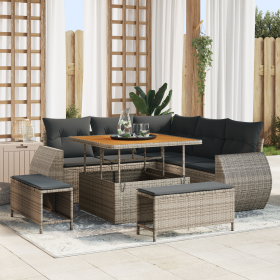 Sofá de Jardín VidaXL de 8 Piezas con Cojines Gris de Ratán Polimérico Acacia de , Sofás de exterior - Ref: Foro24-3361868, P...