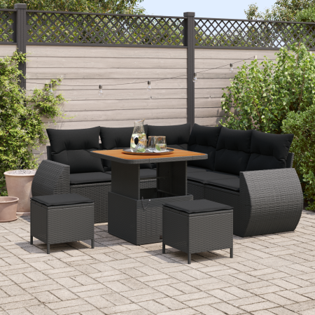 Juego de Sofás de Jardín de 8 Piezas con Cojines Poliratán Negro Acacia de , Sofás de exterior - Ref: Foro24-3361869, Precio:...