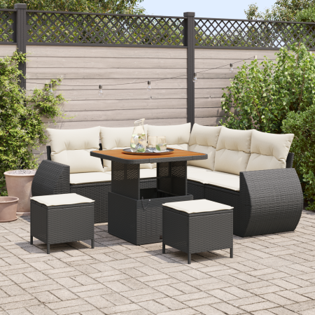 Juego de Sofás de Jardín de 8 Piezas con Cojines Ratán Sintético Negro Acacia | Foro24.es | Tu tienda online para hogar, jardín y más Foro24.es