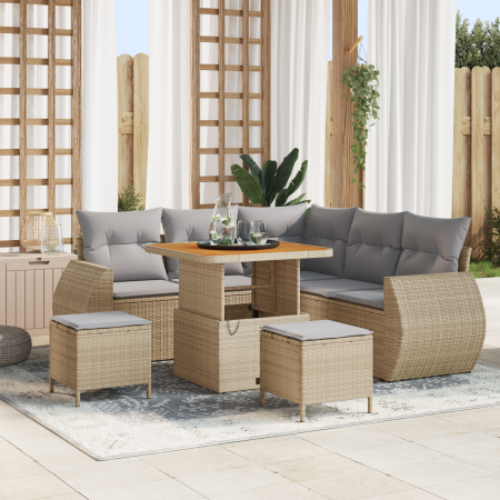 Juego de Sofá de Jardín  de 8 piezas con Cojines Beige Ratán Poliéster Acacia | Foro24.es | Tu tienda online para hogar, jardín y más Foro24.es