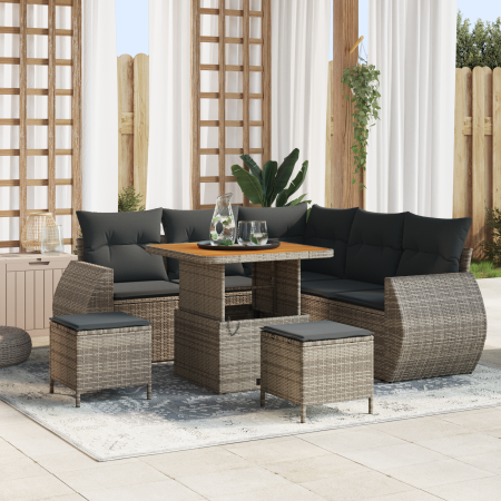Juego de Sofás de Jardín de 8 Piezas con Cojines Gris Poliratán Acacia | Foro24.es | Tu tienda online para hogar, jardín y más Foro24.es