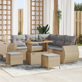 Set de Sofás de Jardín de 8 Piezas con Cojines Beige Poliratán Acacia de , Sofás de exterior - Ref: Foro24-3361877, Precio: 5...