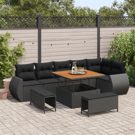 Set de Sofá de Jardín  de 9 Piezas con Cojines, Ratan Negro Acacia | Foro24.es | Tu tienda online para hogar, jardín y más Foro24.es