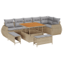 Conjunto de Sofá de Jardín de 9 Piezas con Cojines Beige Ratán Poyl Acacia de , Sofás de exterior - Ref: Foro24-3361887, Prec...