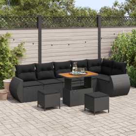 Set de Sofás de Jardín de 9 Piezas con Cojines Ratán Poliéster Negro Acacia de , Sofás de exterior - Ref: Foro24-3361894, Pre...