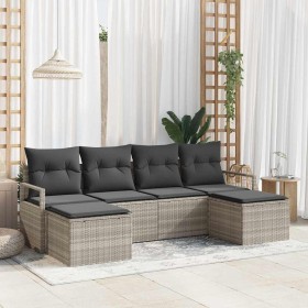 Conjunto de sofá de jardín 6 pcs Gris claro Poliratán