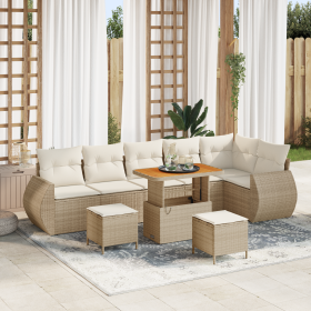 Conjunto de Sofá de Jardín de 9 Piezas Con Cojines Beige Ratán Poli Acacia de , Sofás de exterior - Ref: Foro24-3361896, Prec...