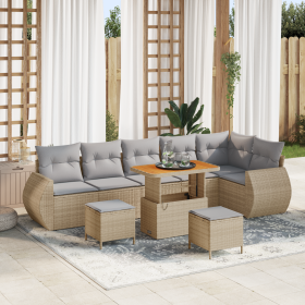 Juego de Sofás de Jardín de 9 Piezas con Cojines Beige Ratán Polipropileno Acacia de , Sofás de exterior - Ref: Foro24-336189...