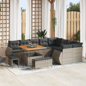 Juego de Sofá de Jardín de 12 Piezas con Cojines Gris Ratán Poliéster Acacia de , Sofás de exterior - Ref: Foro24-3361908, Pr...