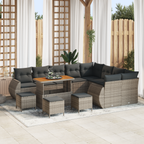 Conjunto de Sofás de Jardín de 13 piezas con cojines gris poliratán acacia de , Sofás de exterior - Ref: Foro24-3361923, Prec...