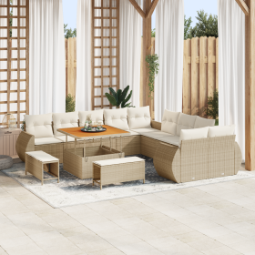 Set de Sofá de Jardín de 13 Piezas con Cojines Beige Ratán Sintético de , Sofás de exterior - Ref: Foro24-3361926, Precio: 99...