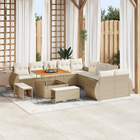 Set de Sofá de Jardín de 13 Piezas con Cojines Beige Ratán Sintético de , Sofás de exterior - Ref: Foro24-3361926, Precio: 99...