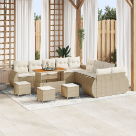 Conjunto de Sofá de Jardín de 14 Piezas con Cojines Beige Poliratán Acacia de , Sofás de exterior - Ref: Foro24-3361941, Prec...