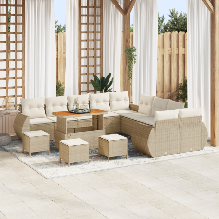 Conjunto de Sofá de Jardín de 14 Piezas con Cojines Beige Poliratán Acacia de , Sofás de exterior - Ref: Foro24-3361941, Prec...