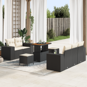 Set de Sofá de Jardín de 8 Piezas con Cojines Negro de Polirratán Acacia de , Sofás de exterior - Ref: Foro24-3361950, Precio...