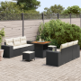 Conjunto de Sofás de Jardín de 9 Piezas con Cojines Negro Ratán Polimérico Acacia de , Sofás de exterior - Ref: Foro24-336195...