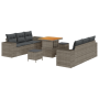Conjunto de Sofá de Jardín de 9 Piezas con Cojines Gris Ratán Poli Acacia de , Sofás de exterior - Ref: Foro24-3361958, Preci...