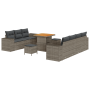 Set de Sofá de Jardín de 10 piezas con Cojines Gris Ratán Poliéster Acacia de , Sofás de exterior - Ref: Foro24-3361968, Prec...