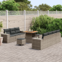 Set de Sofá de Jardín de 10 piezas con Cojines Gris Ratán Poliéster Acacia de , Sofás de exterior - Ref: Foro24-3361968, Prec...