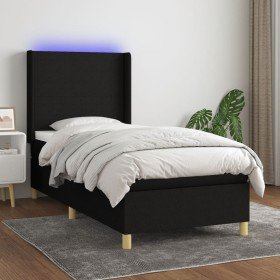 Cama box spring colchón y luces LED tela negro 90x190 cm en Camas y somieres | Comprar online en Foro24
