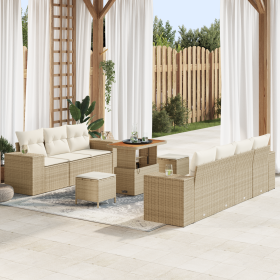 Conjunto de Sofás de Jardín de 10 piezas con Cojines Beige Poliratán Acacia de , Sofás de exterior - Ref: Foro24-3361971, Pre...