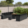 Juego de Sofás de Jardín  de 11 piezas con Cojines Poliratán Negro Acacia | Foro24.es | Tu tienda online para hogar, jardín y más Foro24.es