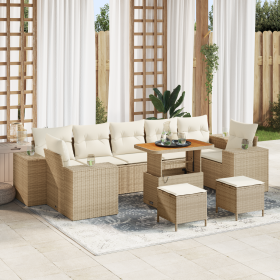 Conjunto de Sofá de Jardín de 10 Piezas con Cojines Beige Ratán Sintético de , Sofás de exterior - Ref: Foro24-3361991, Preci...