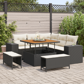Conjunto de sofá de jardín de 8 piezas con cojines negro de poliratán de acacia de , Sofás de exterior - Ref: Foro24-3361995,...