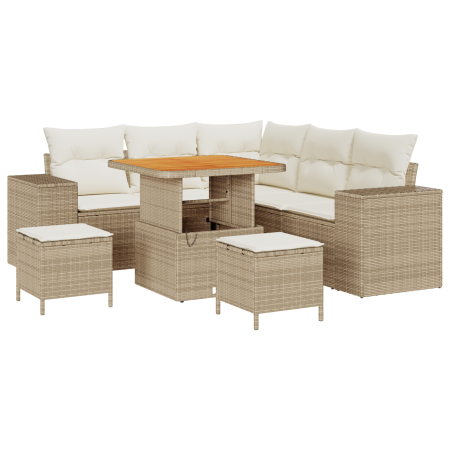 Conjunto de Sofá de Jardín de 8 Piezas con Cojines Beige Ratán de Poliéster Acacia de , Sofás de exterior - Ref: Foro24-33620...