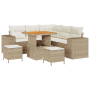 Conjunto de Sofá de Jardín de 8 Piezas con Cojines Beige Ratán de Poliéster Acacia de , Sofás de exterior - Ref: Foro24-33620...