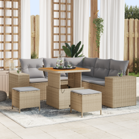 Conjunto de Sofá de Jardín de 8 piezas con Cojines Beige de Poliratán Acacia de , Sofás de exterior - Ref: Foro24-3362002, Pr...