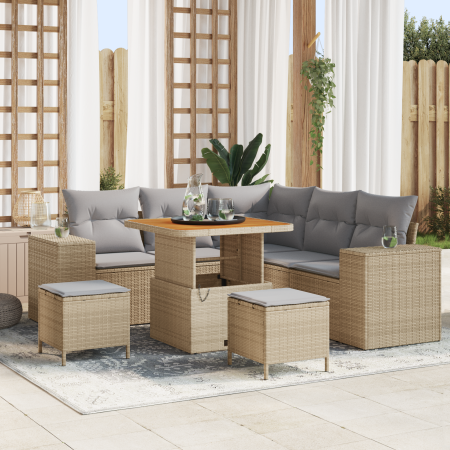 Conjunto de Sofá de Jardín de 8 piezas con Cojines Beige de Poliratán Acacia de , Sofás de exterior - Ref: Foro24-3362002, Pr...