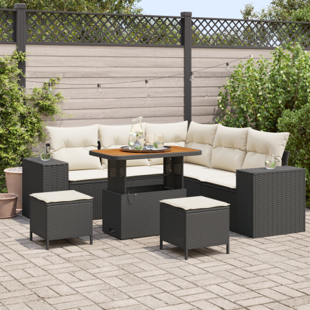 Juego de Sofás de Jardín de 8 Piezas con Cojines Negro Poliratán Acacia de , Sofás de exterior - Ref: Foro24-3362005, Precio:...