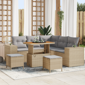 Juego de Sofás de Jardín de 8 Piezas con Cojines Beige de Ratán Poliéster Acacia de , Sofás de exterior - Ref: Foro24-3362007...