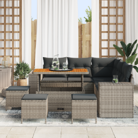 Juego de Sofá de Jardín de 9 Piezas con Cojines Gris Poliratán Acacia de , Sofás de exterior - Ref: Foro24-3362013, Precio: 5...