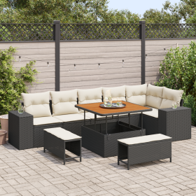 Conjunto de Sofás de Jardín de 9 piezas con cojines de Poliratán Negro Acacia de , Sofás de exterior - Ref: Foro24-3362015, P...