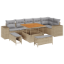 Set de Sofá de Jardín de 9 Piezas con Cojines Beige Poliratán Acacia de , Sofás de exterior - Ref: Foro24-3362017, Precio: 67...