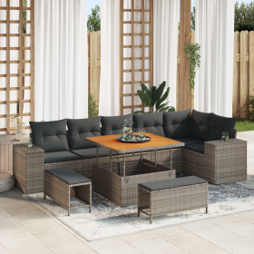 Juego de Sofá de Jardín de 9 Piezas con Cojines Ratán Gris Acacia de , Sofás de exterior - Ref: Foro24-3362018, Precio: 645,6...