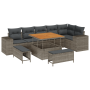 Juego de Sofá de Jardín de 9 Piezas con Cojines Ratán Gris Acacia de , Sofás de exterior - Ref: Foro24-3362018, Precio: 645,6...